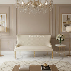 Victoria High Back Shimmer Fabric Bench- Cream Gold, Black Gold