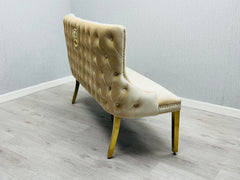 Victoria High Back Shimmer Fabric Bench- Cream Gold, Black Gold