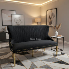 Victoria High Back Shimmer Fabric Bench- Cream Gold, Black Gold