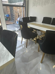 White Elina Table With Black Gold Majestic Chairs