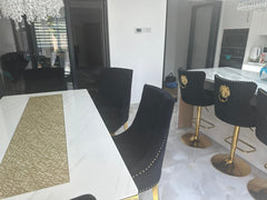 White Elina Table With Black Gold Majestic Chairs