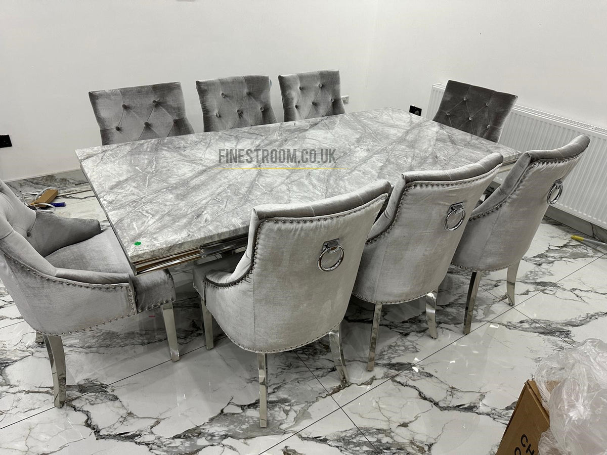 Grey Arial Dining Table With Silver Valencia RK Chairs