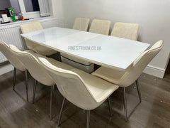 White Extendable Milan Dining Table With Cream Mortiz Chairs