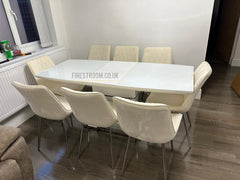 White Extendable Milan Dining Table With Cream Mortiz Chairs