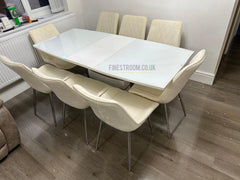 White Extendable Milan Dining Table With Cream Mortiz Chairs