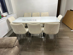 White Extendable Milan Dining Table With Cream Mortiz Chairs