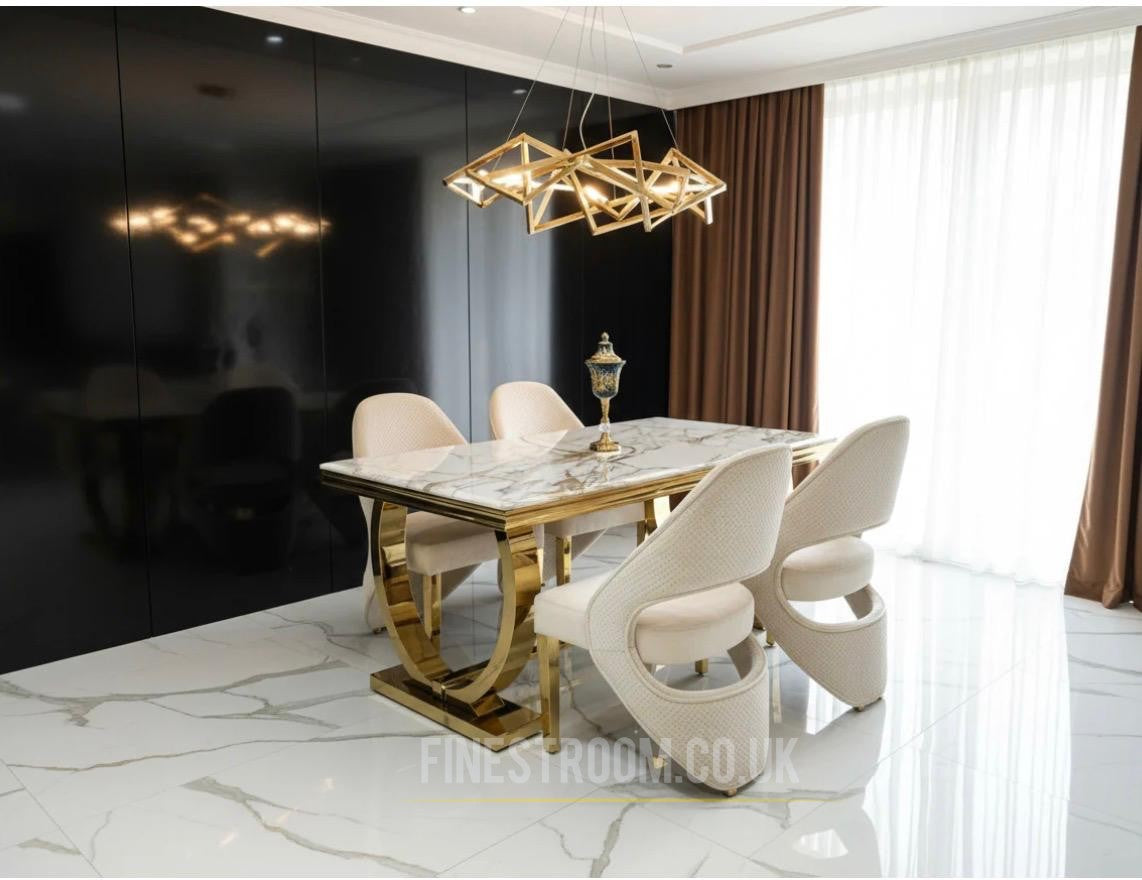 Kata Gold Ariana Gold Dining Table With Cream Gold Santorini Chairs