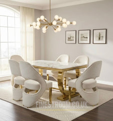 Kata Gold Ariana Gold Dining Table With Cream Gold Santorini Chairs