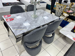 Grey Louis Chrome Dining Table With Grey Santorini Chairs