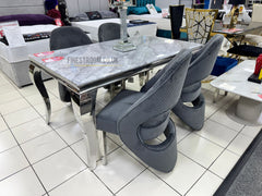Grey Louis Chrome Dining Table With Grey Santorini Chairs
