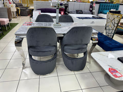 Grey Louis Chrome Dining Table With Grey Santorini Chairs