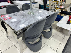 Grey Louis Chrome Dining Table With Grey Santorini Chairs