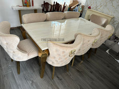 Cream Gold Louis Dining Table With Cream Gold Lion Knocker Valentino Chairs