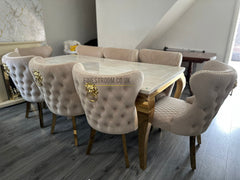 Cream Gold Louis Dining Table With Cream Gold Lion Knocker Valentino Chairs