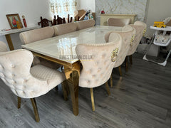Cream Gold Louis Dining Table With Cream Gold Lion Knocker Valentino Chairs