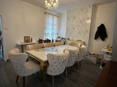 Cream Gold Louis Dining Table With Cream Gold Lion Knocker Valentino Chairs