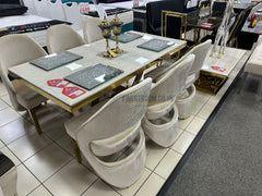 Cream Elina Gold Dining Table With Cream Santorini Chairs
