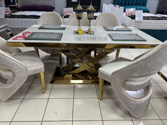 Cream Elina Gold Dining Table With Cream Santorini Chairs