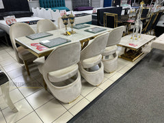 Cream Elina Gold Dining Table With Cream Santorini Chairs