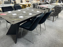 Chicago Extendable Grey Ceramic Table With Mortiz Black Chairs