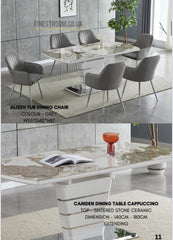 Camden Cappuccino Extendable Ceramic Table With Grey Alizeh Tub Chairs