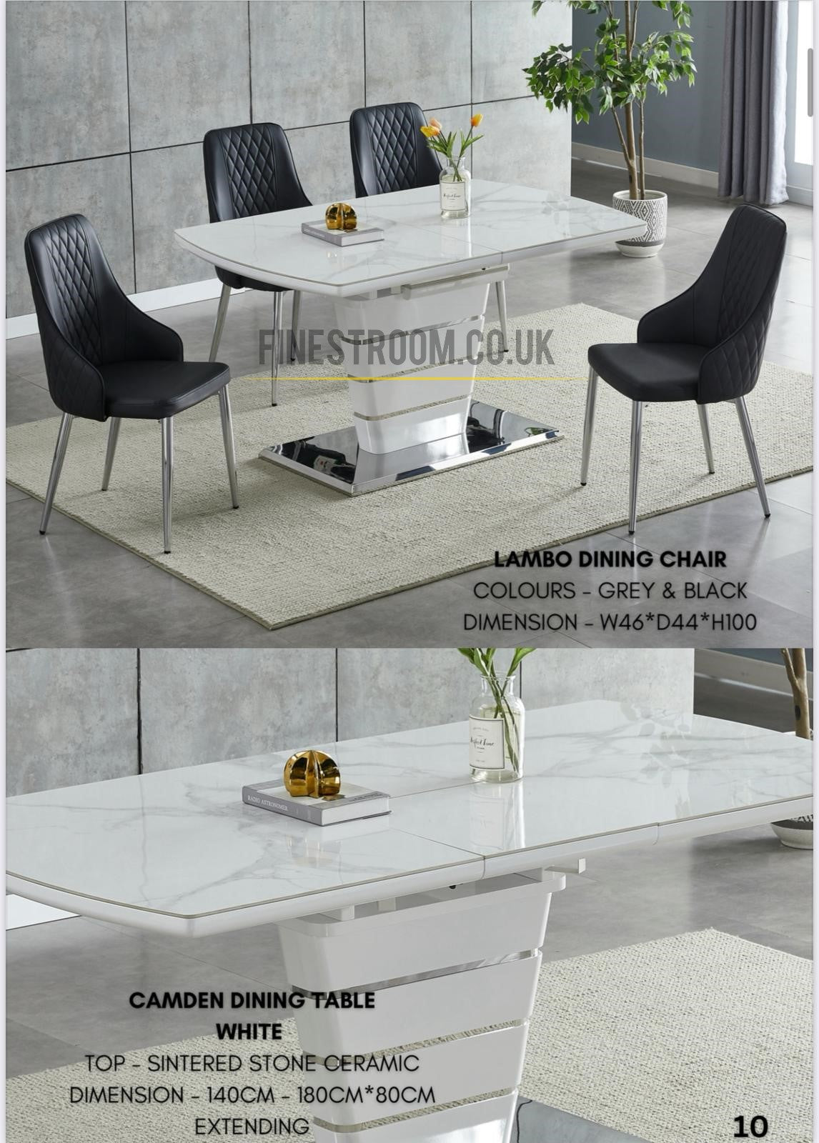 Camden White Dining Table With Black Lambo Chairs