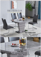 Dark Grey Camden Dining Table With Troy Grey/Black PU Chairs