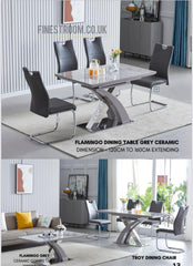 Grey Flamingo Extendable Ceramic Dining Table With Grey Troy PU Chairs
