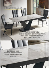 Paxton Grey Gloss Sintered Stone Extendable Dining Table With Grace Grey PU Chairs