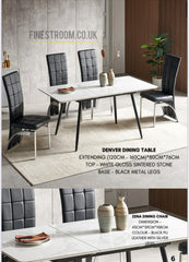 Denver White Gloss Sintered Stone Extendable Dining Table With Zena Black PU Chairs