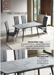 Denver Light Grey Gloss Sintered Stone Extendable Dining Table With Zena Grey PU Chairs