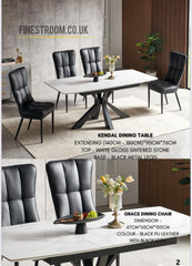 Kendal White Gloss Extendable Sintered Stone Black Legs Table With Grace Black PU Black Legs Chairs