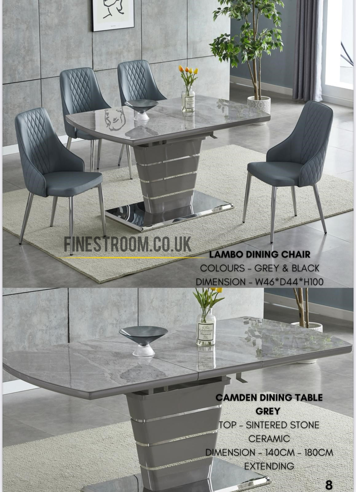 Grey Camden Sintered Stone Extendable Table With Grey/Black Lambo Chairs