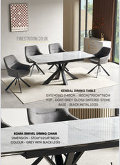 Light Grey Kendal Dining Table With Grey Roma Swivel Dining Chairs