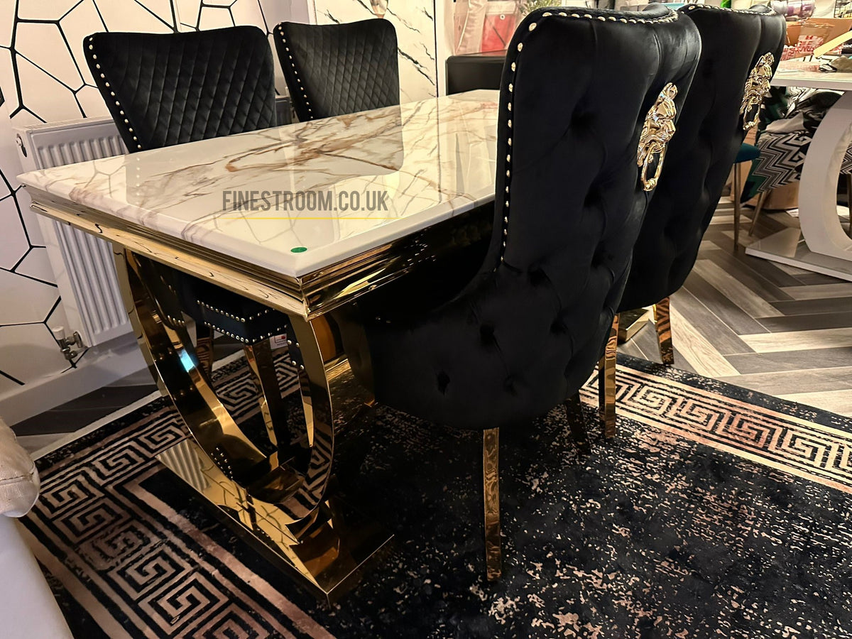 Kata Gold Ariana Dining Table With Victoria Black Gold LK Chairs