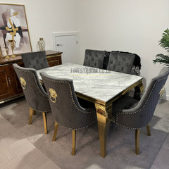 Grey Louis Gold Dining Table With Grey Majestic Gold Lion Knocker Chairs