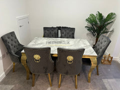 Grey Louis Gold Dining Table With Grey Majestic Gold Lion Knocker Chairs