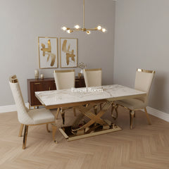 Elina Gold Table With Samara Cream Gold Chairs