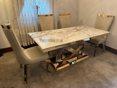 Elina Gold Table With Samara Cream Gold Chairs