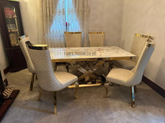 Elina Gold Table With Samara Cream Gold Chairs