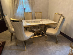 Elina Gold Table With Samara Cream Gold Chairs