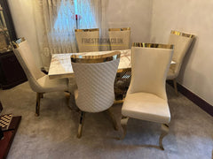 Elina Gold Table With Samara Cream Gold Chairs