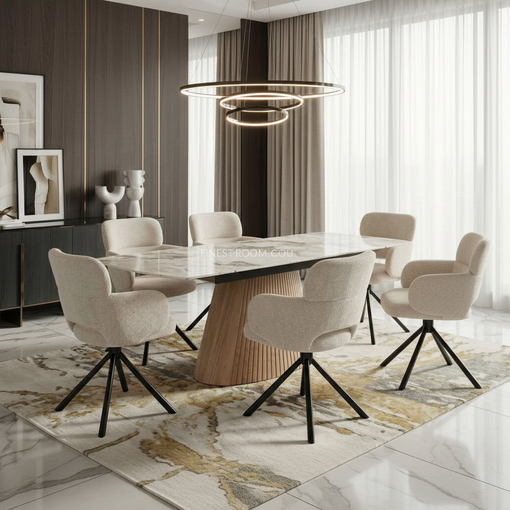Monaco Sintered Stone Extending Table With Swivel Chairs