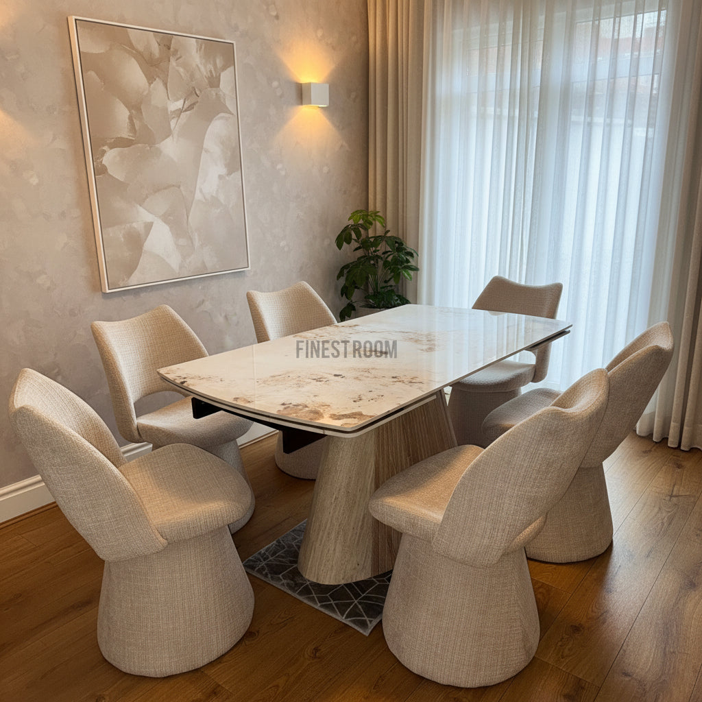 Monaco Sintered Stone Extending Table With Maryland Swivel Chairs