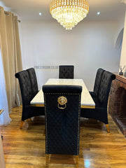 Elina Cream Gold Dining Table With Sofia Black Gold Chairs