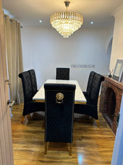 Elina Cream Gold Dining Table With Sofia Black Gold Chairs