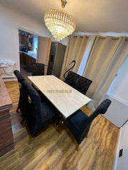 Elina Cream Gold Dining Table With Sofia Black Gold Chairs