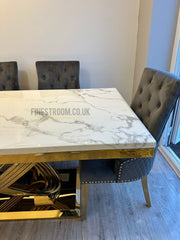Elina White Gold Dining Table With Grey Gold Majestic Chairs