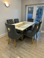 Elina White Gold Dining Table With Grey Gold Majestic Chairs