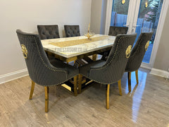 Elina White Gold Dining Table With Grey Gold Majestic Chairs